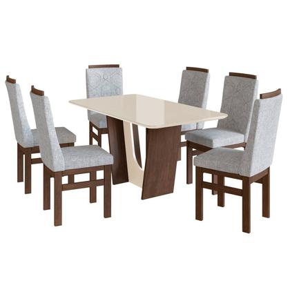Imagem de Conjunto Sala de Jantar Mesa 90x160cm T Vidro com 6 Cadeiras Madeira Maciça Tecido Joli