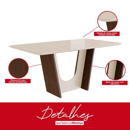 Imagem de Conjunto Sala de Jantar Mesa 90x160cm T Vidro com 6 Cadeiras Madeira Maciça Tecido Joli