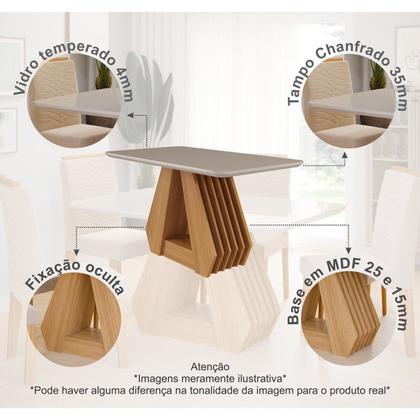 Imagem de Conjunto Sala de Jantar Mesa Ágata 130x80cm Tampo Vidro/MDF com 4 Cadeiras Clarice