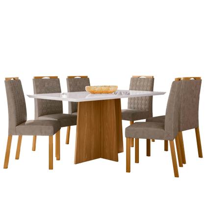 Imagem de Conjunto Sala de Jantar Mesa Anitta 1,60m com 6 Cadeiras Mariah Ypê/Off White/Lux - New Ceval