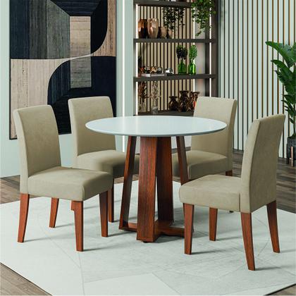 Imagem de Conjunto Sala de Jantar Mesa Athenas Redonda 4 Cadeiras Trieste Madeirado/Bege Dobuê