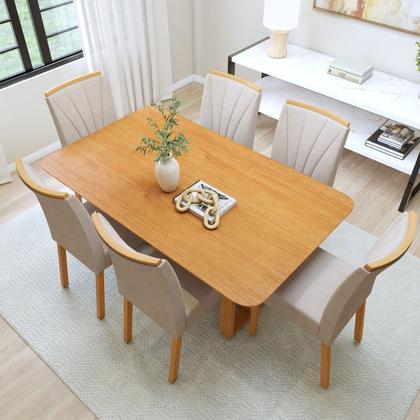 Imagem de Conjunto Sala de Jantar Mesa Bold 170cm Tampo sem Vidro e 6 Cadeiras Pés Madeira Maciça Jade