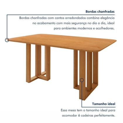 Imagem de Conjunto Sala de Jantar Mesa Bold 170cm Tampo sem Vidro e 6 Cadeiras Pés Madeira Maciça Jade