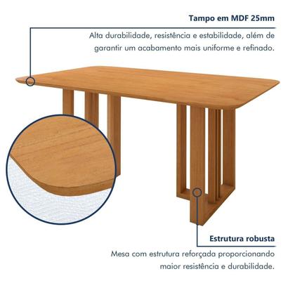 Imagem de Conjunto Sala de Jantar Mesa Bold 170cm Tampo sem Vidro e 6 Cadeiras Pés Madeira Maciça Jade