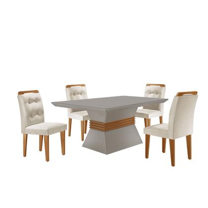 Imagem de Conjunto Sala de Jantar Mesa Clarice 120x80cm Tampo Vidro/mdf Canto Reto com 4 Cadeiras Valentina