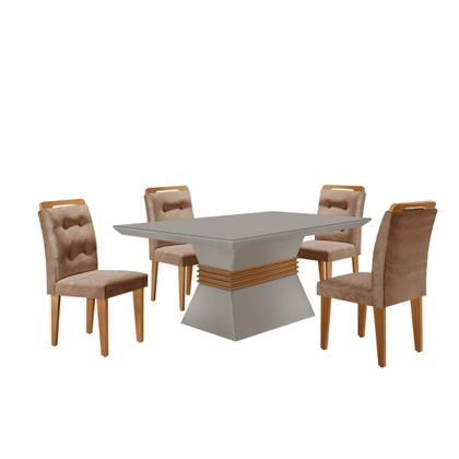 Imagem de Conjunto Sala de Jantar Mesa Clarice 120x80cm Tampo Vidro/mdf Canto Reto com 4 Cadeiras Valentina