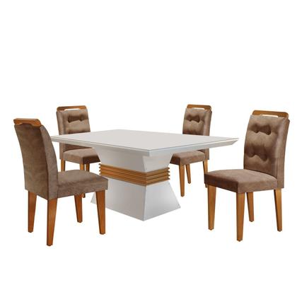 Conjunto Sala De Jantar Mesa Clarice 120X80Cm Tampo Vidro/Mdf Canto Reto Com 4 Cadeiras Valentina - Rufato Imagem de Conjunto Sala De Jantar Mesa Clarice 120X80Cm Tampo Vidro/Mdf Canto Reto Com 4 Cadeiras Valentina