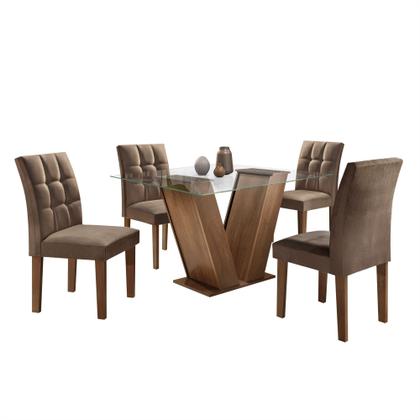 Imagem de Conjunto Sala de Jantar Mesa Classic Tampo de Vidro 4 Cadeiras Vitória