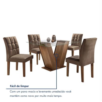 Imagem de Conjunto Sala de Jantar Mesa Classic Tampo de Vidro 4 Cadeiras Vitória