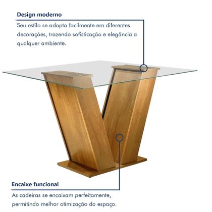Imagem de Conjunto Sala de Jantar Mesa Classic Tampo de Vidro 4 Cadeiras Vitória