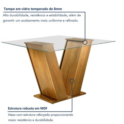Imagem de Conjunto Sala de Jantar Mesa Classic Tampo de Vidro 4 Cadeiras Vitória