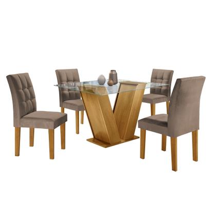 Imagem de Conjunto Sala de Jantar Mesa Classic Tampo de Vidro 4 Cadeiras Vitória