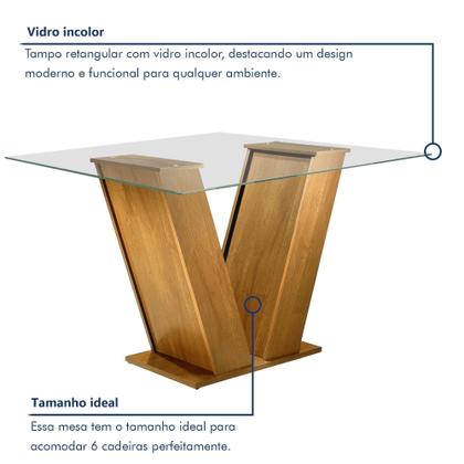 Imagem de Conjunto Sala de Jantar Mesa Classic Tampo de Vidro 4 Cadeiras Vitória
