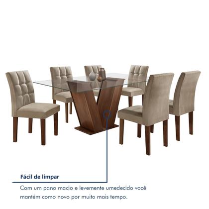 Imagem de Conjunto Sala de Jantar Mesa Classic Tampo de Vidro 6 Cadeiras Vitória