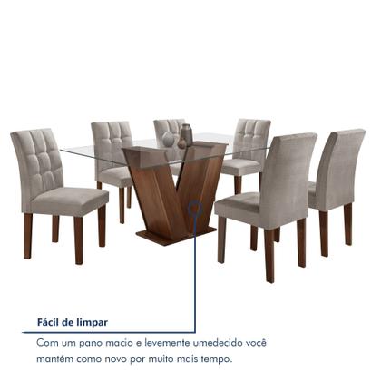 Imagem de Conjunto Sala de Jantar Mesa Classic Tampo de Vidro 6 Cadeiras Vitória