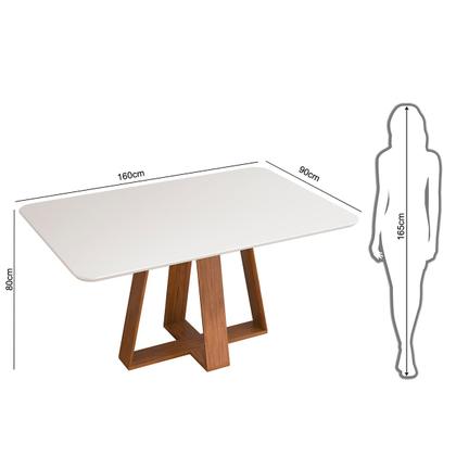 Imagem de Conjunto Sala de Jantar Mesa com 4 Cadeiras Tampo Curvo 160cm Kiara Freijó/Off White Lídia Veludo Kraft - Dj Móveis