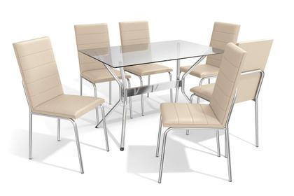 Imagem de Conjunto Sala de Jantar Mesa com 6 Cadeiras Estofadas Cromado 790 Kappesberg Crome