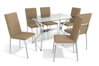 Imagem de Conjunto Sala de Jantar Mesa com 6 Cadeiras Estofadas Cromado 790 Kappesberg Crome