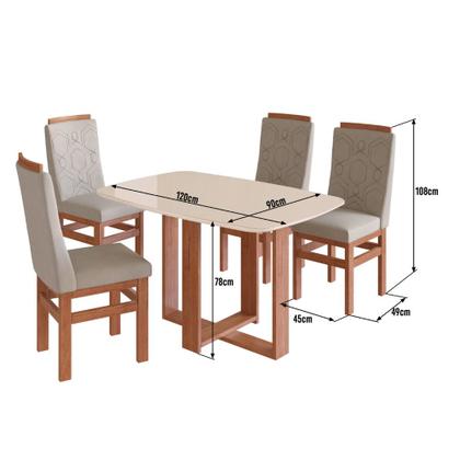 Imagem de Conjunto Sala de Jantar Mesa com Tampo de Vidro 120cm e 4 Cadeiras em Madeira Maciça 185/26 Zamarchi