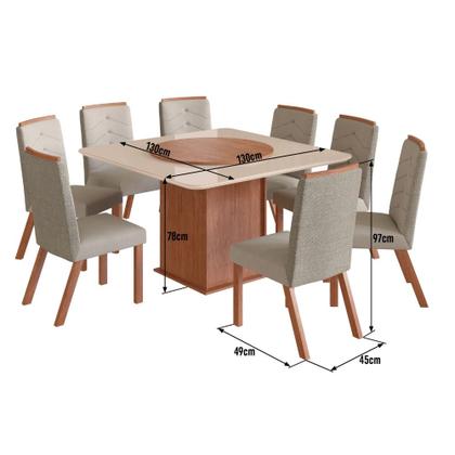 Imagem de Conjunto Sala de Jantar Mesa com Tampo de Vidro 130cm e 8 Cadeiras em Madeira Maciça 138/27 Zamarchi