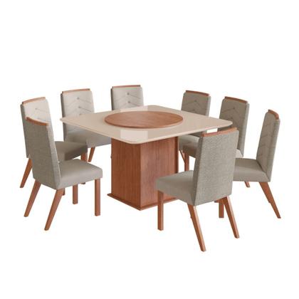 Imagem de Conjunto Sala de Jantar Mesa com Tampo de Vidro 130cm e 8 Cadeiras em Madeira Maciça 138/27 Zamarchi