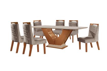 Conjunto Sala De Jantar Mesa Com Tampo De Vidro Safira 6 Cadeiras Atena - LJ Móveis Imagem de Conjunto Sala De Jantar Mesa Com Tampo De Vidro Safira 6 Cadeiras Atena