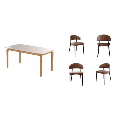Imagem de Conjunto Sala de Jantar Mesa com Vidro Candian 4 Cadeiras Bless Marrom/Off White/Whiskey
