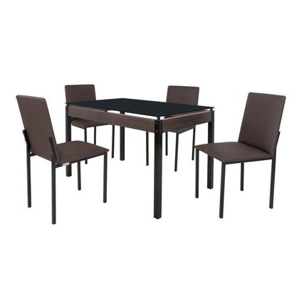 Imagem de Conjunto Sala de Jantar Mesa Dubai 120x75cm Tampo Vidro com 4 Cadeiras