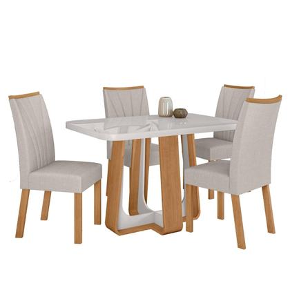 Imagem de Conjunto Sala de Jantar Mesa Easy Pop 120x80cm Tampo MDF 40mm com 4 Cadeiras Confort Linho Mosaico Cinza Amêndoa/Off White