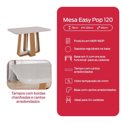 Imagem de Conjunto Sala de Jantar Mesa Easy Pop 120x80cm Tampo MDF 40mm com 4 Cadeiras Confort Linho Mosaico Cinza Amêndoa/Off White