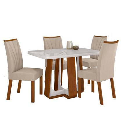 Imagem de Conjunto Sala de Jantar Mesa Easy Pop 120x80cm Tampo MDF 40mm com 4 Cadeiras Confort Veludo Naturale Creme Frassino/Off White