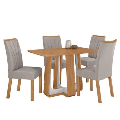 Imagem de Conjunto Sala de Jantar Mesa Easy Pop 120x80cm Tampo MDF com 4 Cadeiras Confort Veludo Liso Capuccino Amêndoa/Off White