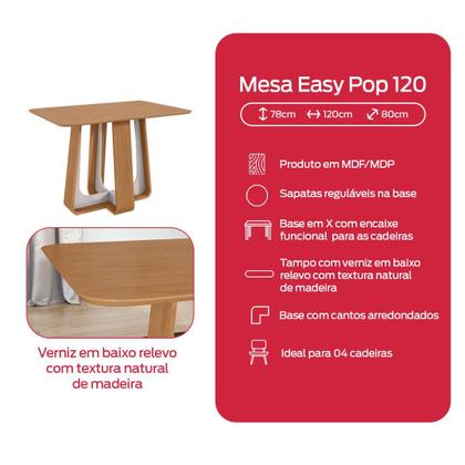 Imagem de Conjunto Sala de Jantar Mesa Easy Pop 120x80cm Tampo MDF com 4 Cadeiras Confort Veludo Liso Capuccino Amêndoa/Off White