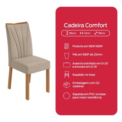 Imagem de Conjunto Sala de Jantar Mesa Easy Pop 120x80cm Tampo Vidro/MDF com 4 Cadeiras Confort Veludo Naturale Creme Amendoa Clean/off White