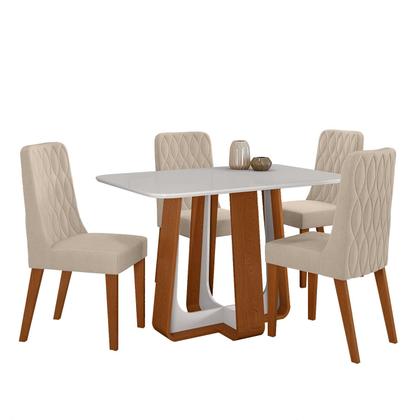 Imagem de Conjunto Sala de Jantar Mesa Easy Pop 120x80cm Tampo Vidro/MDF com 4 Cadeiras Seat Veludo Naturale Creme Frassino/off White