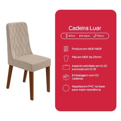 Imagem de Conjunto Sala de Jantar Mesa Easy Pop 120x80cm Tampo Vidro/MDF com 4 Cadeiras Seat Veludo Naturale Creme Frassino/off White