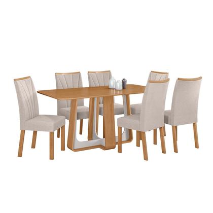 Imagem de Conjunto Sala de Jantar Mesa Easy Pop 170x90cm Tampo MDF com 6 Cadeiras Confort Boucle Bege Amêndoa/Off White