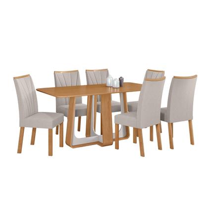 Imagem de Conjunto Sala de Jantar Mesa Easy Pop 170x90cm Tampo MDF com 6 Cadeiras Confort Linho Mosaico Cinza Amêndoa/Off White