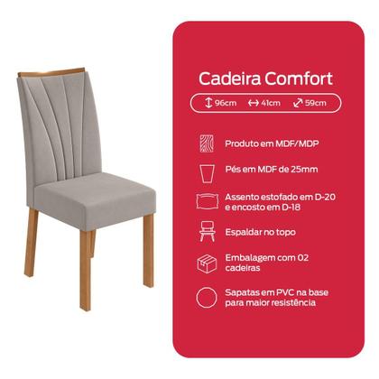 Imagem de Conjunto Sala de Jantar Mesa Easy Pop 170x90cm Tampo MDF com 6 Cadeiras Confort Veludo Liso Capuccino Amêndoa/Off White