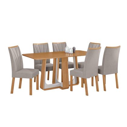 Imagem de Conjunto Sala de Jantar Mesa Easy Pop 170x90cm Tampo MDF com 6 Cadeiras Confort Veludo Liso Capuccino Amêndoa/Off White