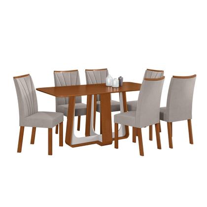 Imagem de Conjunto Sala de Jantar Mesa Easy Pop 170x90cm Tampo MDF com 6 Cadeiras Confort Veludo Liso Capuccino Frassino/Off White