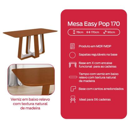 Imagem de Conjunto Sala de Jantar Mesa Easy Pop 170x90cm Tampo MDF com 6 Cadeiras Confort Veludo Liso Capuccino Frassino/Off White
