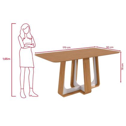 Imagem de Conjunto Sala de Jantar Mesa Easy Pop 170x90cm Tampo MDF com 6 Cadeiras Confort Veludo Naturale Creme Amêndoa/Off White