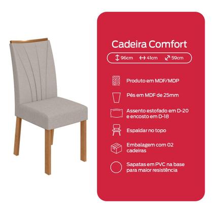 Imagem de Conjunto Sala de Jantar Mesa Easy Pop 170x90cm Tampo Vidro/MDF com 6 Cadeiras Confort Linho Mosaico Cinza Amendoa Clean/off White