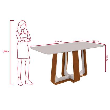 Imagem de Conjunto Sala de Jantar Mesa Easy Pop 170x90cm Tampo Vidro/MDF com 6 Cadeiras Confort Linho Mosaico Cinza Frassino/off White