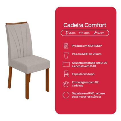 Imagem de Conjunto Sala de Jantar Mesa Easy Pop 170x90cm Tampo Vidro/MDF com 6 Cadeiras Confort Linho Mosaico Cinza Frassino/off White