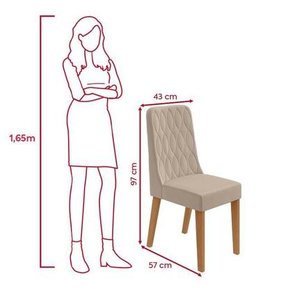 Imagem de Conjunto Sala de Jantar Mesa Easy Pop 170x90cm Tampo Vidro/MDF com 6 Cadeiras Seat Veludo Naturale Creme Amendoa/Off White