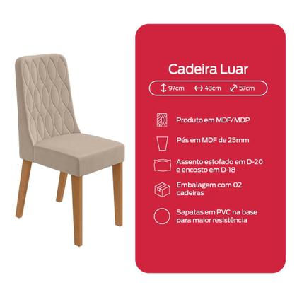 Imagem de Conjunto Sala de Jantar Mesa Easy Pop 170x90cm Tampo Vidro/MDF com 6 Cadeiras Seat Veludo Naturale Creme Amendoa/Off White