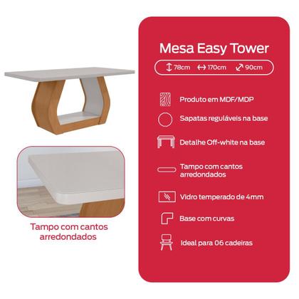 Imagem de Conjunto Sala de Jantar Mesa Easy Tower 170x90cm MDF/Vidro com 6 Cadeira Armoni Veludo Liso Capuccino Amendoa/off White