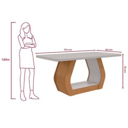 Imagem de Conjunto Sala de Jantar Mesa Easy Tower 170x90cm MDF/Vidro com 6 Cadeira Armoni Veludo Liso Capuccino Amendoa/off White